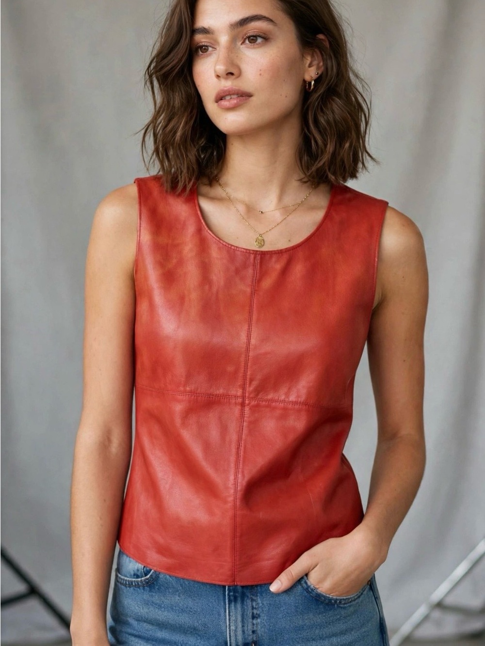 Maliparmi mixed-media sleeveless top or "vest" Sz. 44 Vintage GUC